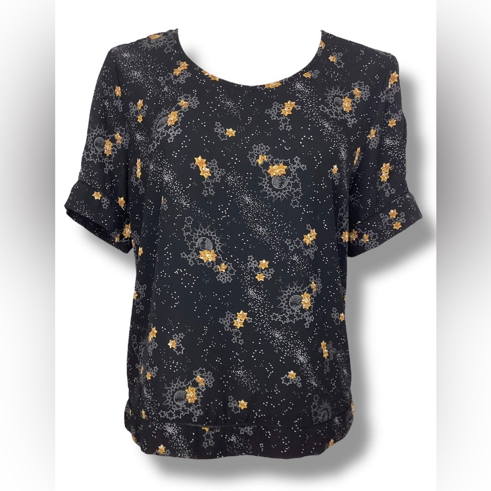 SCOTCH & SODA Black Gold Celestial Star Print Blouse ok Bye whimsygoth boho